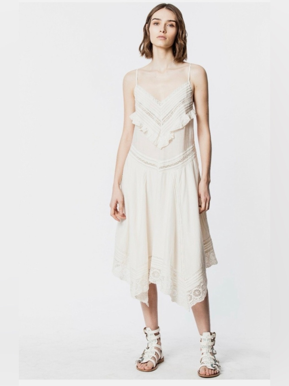Zadig & Voltaire Cream Lace-Trim Midi Slip Dress